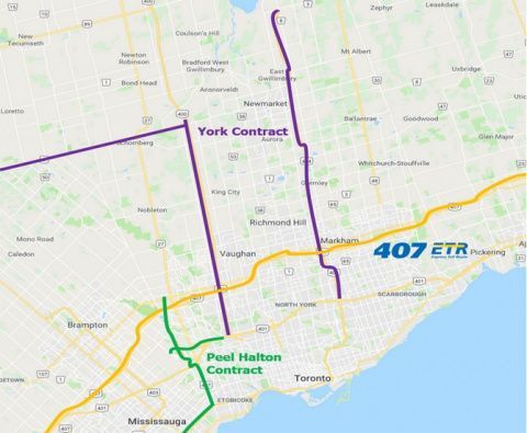 Las carreteras incluidas en los contratos se encuentran en las inmediaciones de la autopista 407 ETR, que opera Cintra.
