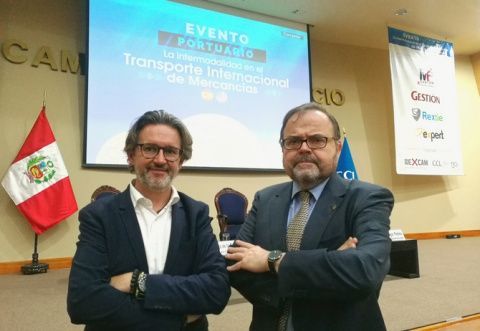 El director de Desarrollo Internacional de la Fundaci&oacute;n Valenciaport, Miguel Gar&iacute;n junto al Director de Desarrollo Portuario, Arturo Monfort.
