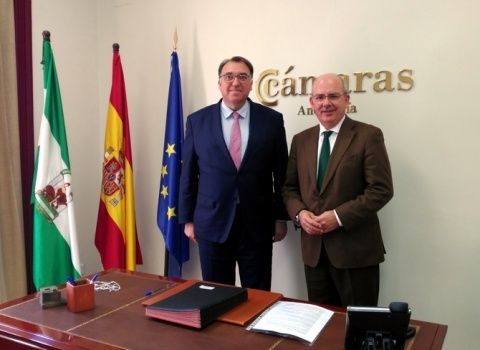 Arturo Bernal y Javier S&aacute;nchez, en la sede de la entidad cameral en Sevilla.
