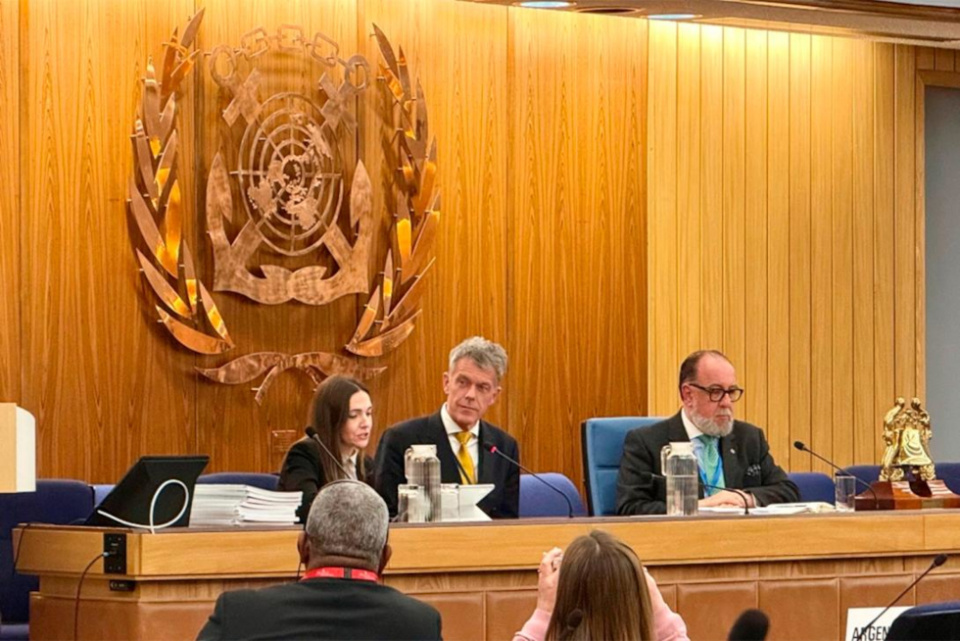 La directora de Relaciones Institucionales del Port de Barcelona, Ingrid Boqu&eacute;, durante su intervenci&oacute;n a la 50&ordf; sesi&oacute;n del Comit&eacute; de Facilitaci&oacute;n (FAL50) del OMI. (Imagen: Port de Barcelona)