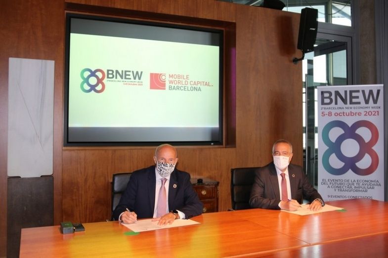 De izq. a dcha: Carlos Grau, CEO de Mobile World Capital Barcelona y Pere Navarro, delegado especial del Estado en el Consorci de la Zona Franca de Barcelona y presidente de BNEW. De izq. a dcha: Carlos Grau, CEO de Mobile World Capital Barcelona y Pere Navarro, delegado especial del Estado en el Consorci de la Zona Franca de Barcelona y presidente de BNEW.