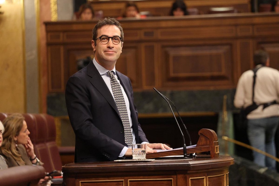 El ministro de Econom&iacute;a y Comercio, Carlos Cuerpo, durante su intervenci&oacute;n en el Congreso de los Diputados.