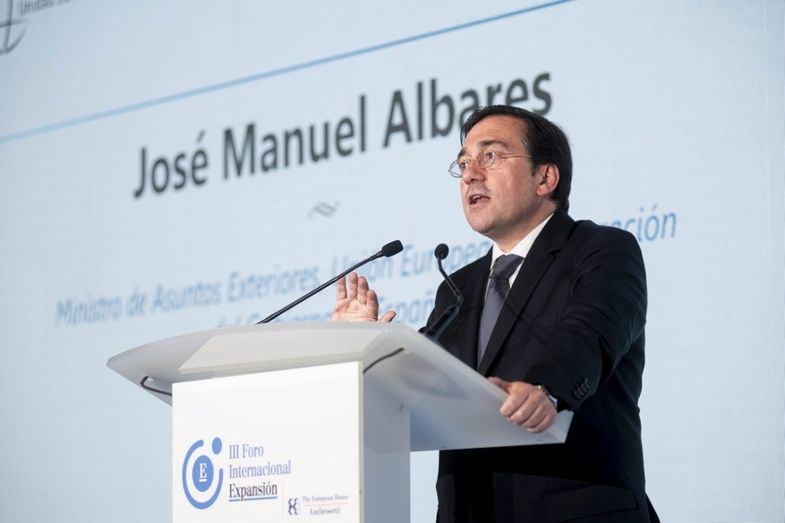Jos&eacute; Manuel Albares, ministro de Asuntos Exteriores, Uni&oacute;n Europea y Cooperaci&oacute;n, durante su participaci&oacute;n en el III Foro Internacional EXPANSI&Oacute;N.