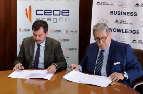 La firma del convenio de colaboraci&oacute;n entre la Feria de Zaragoza y CEOE Arag&oacute;n.