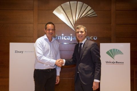 Juan Lobato CEO Ebury (izda) y Pablo Gonz&aacute;lez Dtor Gral Financiero Unicaja Banco (dcha).