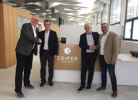 Markus St&ouml;tter, CEO de NEXTCLINICS INTERNATIONAL GmbH , Jos&eacute; Antonio Castilla y J. Pablo Ram&iacute;rez, directores y socios de Ceifer Biobanco y Adriano Carbone, CEO de NEXTCLINICS SPAIN