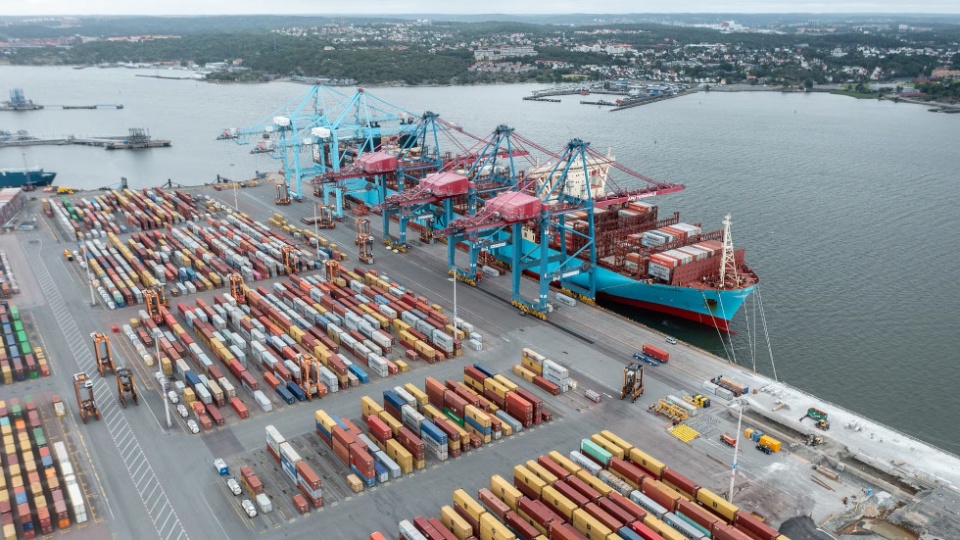 Murcia Maersk en la terminal de contenedores de APM Terminals en el Puerto de Gothenburg. Imagen: El puerto de Gothenburg.