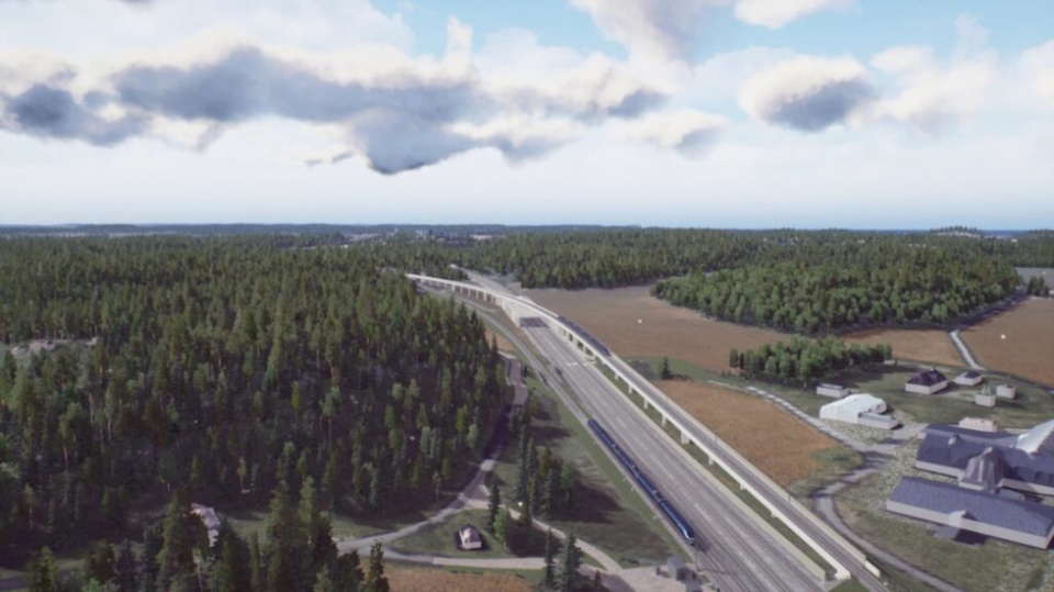 Render que muestra c&oacute;mo quedar&aacute; el ferrocarril en el trama entre Gerstaberg-Langsion (Imagen: Agencia sueca de Transporte Trafikverket)