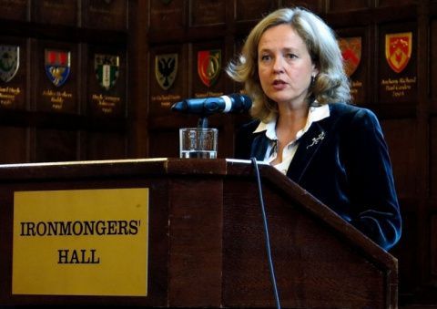 La ministra de Econom&iacute;a y Empresa, Nadia Calvi&ntilde;o en su intervenci&oacute;n (imagen cedida por la Agencia EFE) .