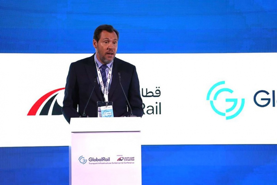 El ministro de Transportes y Movilidad Sostenible, Óscar Puente, su intervención en la feria 'Global Rail Transport Infrastructure Exhibition and Conferences'. El ministro de Transportes y Movilidad Sostenible, Óscar Puente, su intervención en la feria 'Global Rail Transport Infrastructure Exhibition and Conferences'.